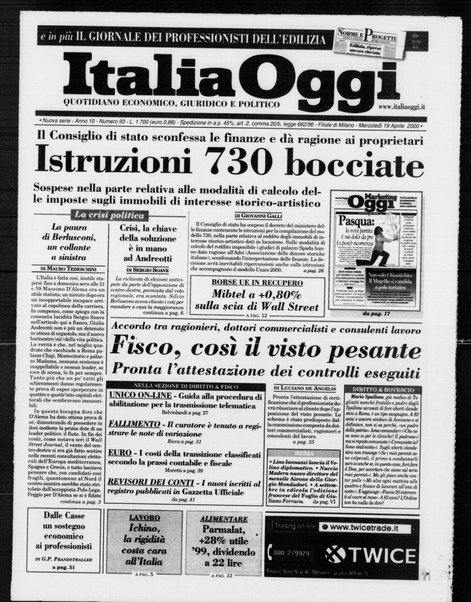 Italia oggi : quotidiano di economia finanza e politica